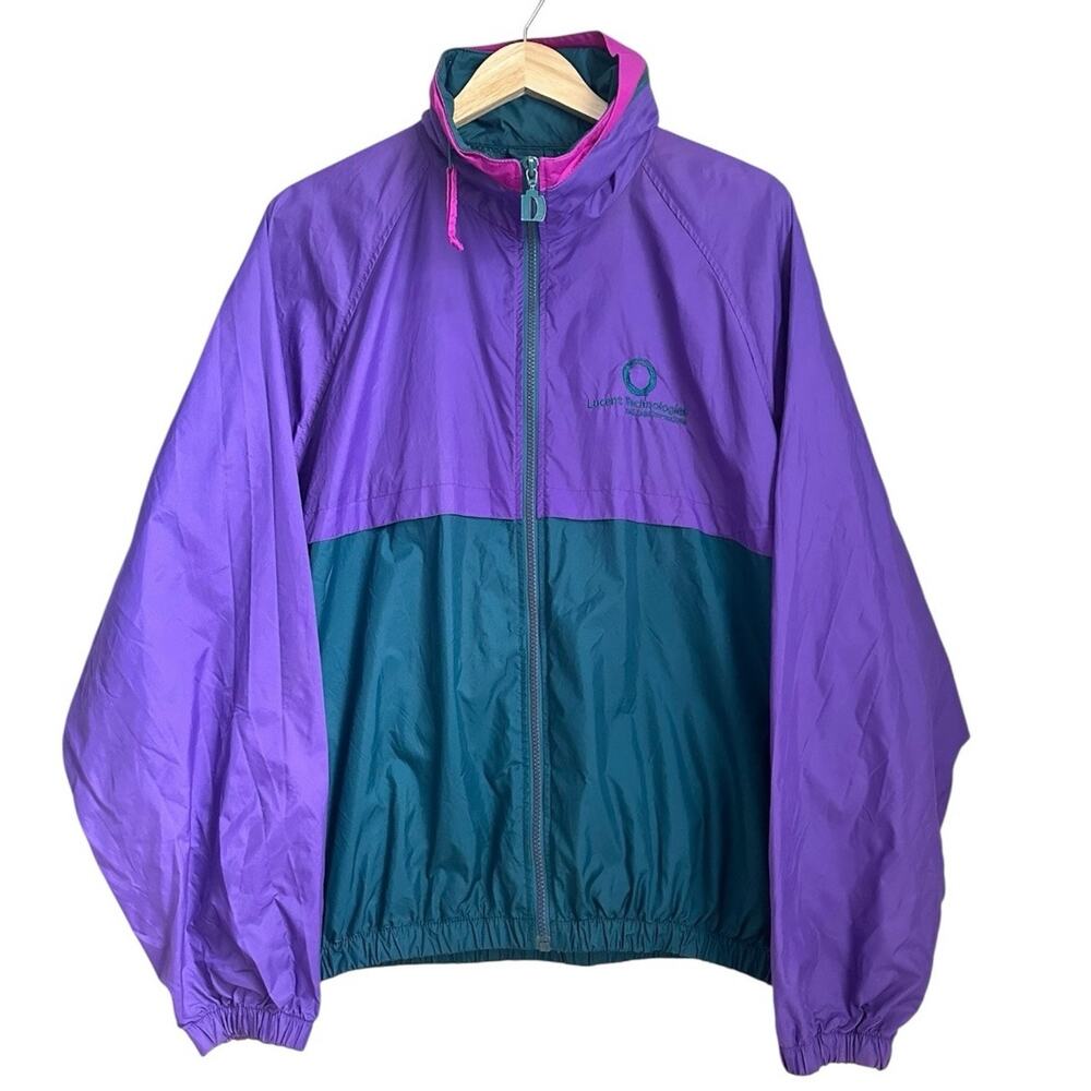 Vintage 90s Dunbrooke Colorblock Windbreaker Jacket XL Purple Teal Pink Rave